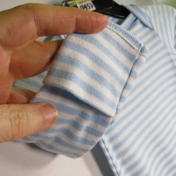 Baby Elephant Swaddle Bunting 100% cotton embroidered elastic bottom Blue Strip - Picture 6 of 9